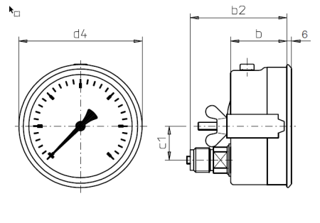 Manometer ø 060mm Marine & Industrie ohne Rand, Glycerinfüllung Klemmbügel